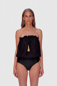 BLACK BANDEAU SILK SWIMSUIT