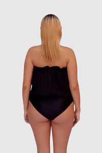 BLACK BANDEAU SILK SWIMSUIT