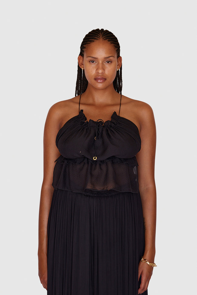 BLACK STRING SILK TOP