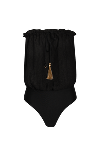 BLACK BANDEAU SILK SWIMSUIT