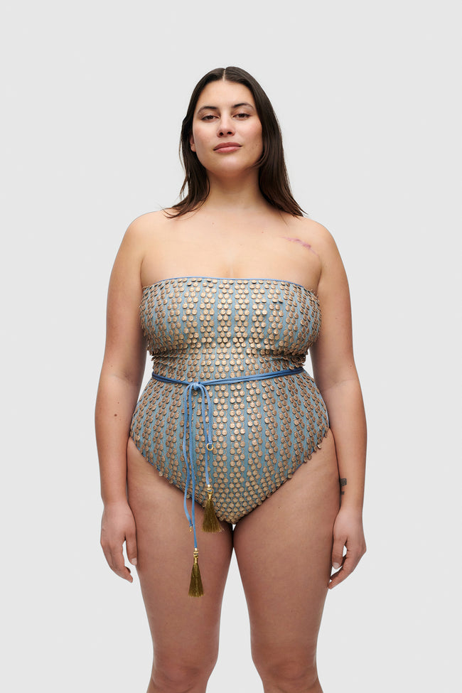 BLUE POM POM SWIMSUIT