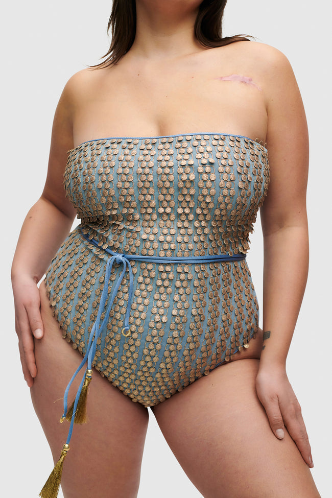 BLUE POM POM SWIMSUIT