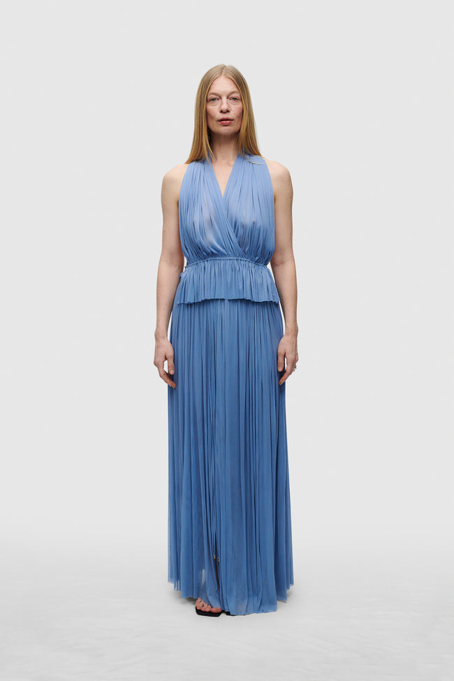 BLUE SILK TULLE TOP