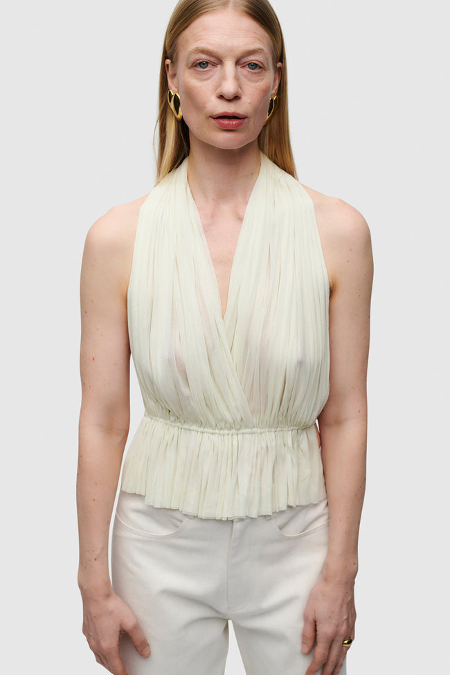 IVORY SILK TULLE TOP