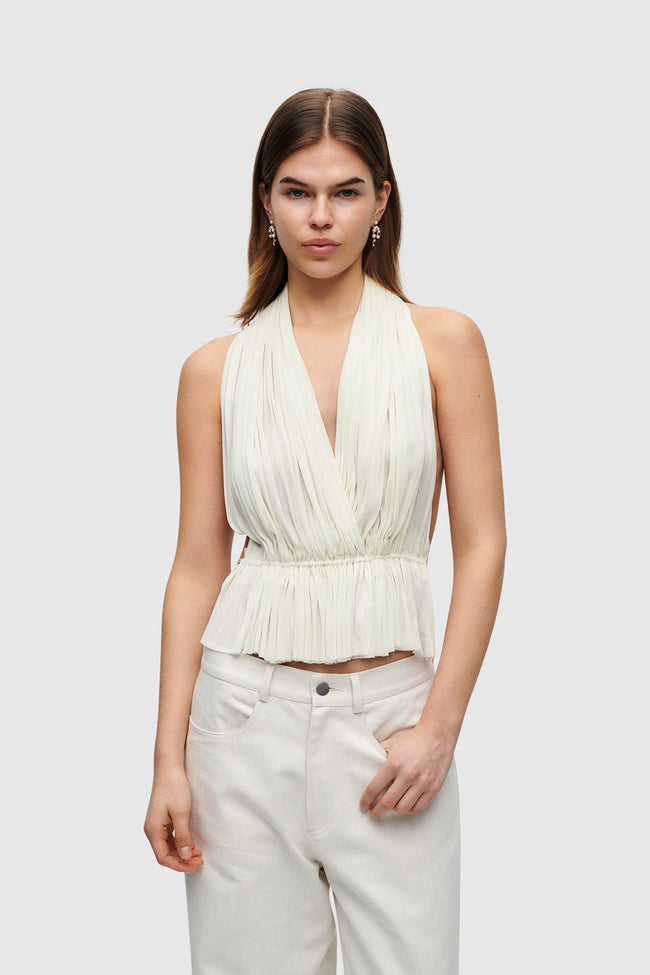 IVORY SILK TULLE TOP