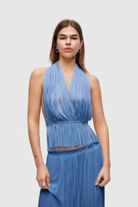 BLUE SILK TULLE TOP