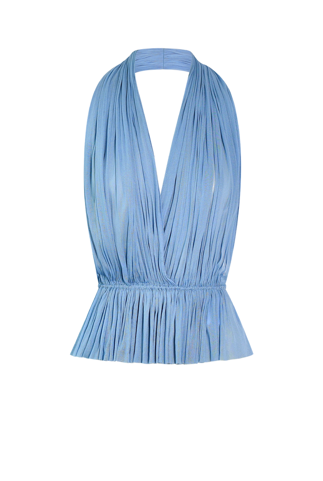 BLUE SILK TULLE TOP